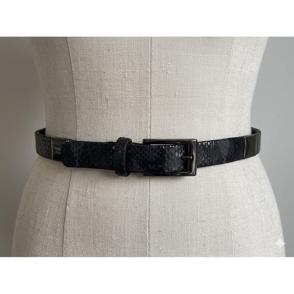Suzi Roher Women Stretch Belt Medium Black Brown‎ Leather Snake Print Metal VTG